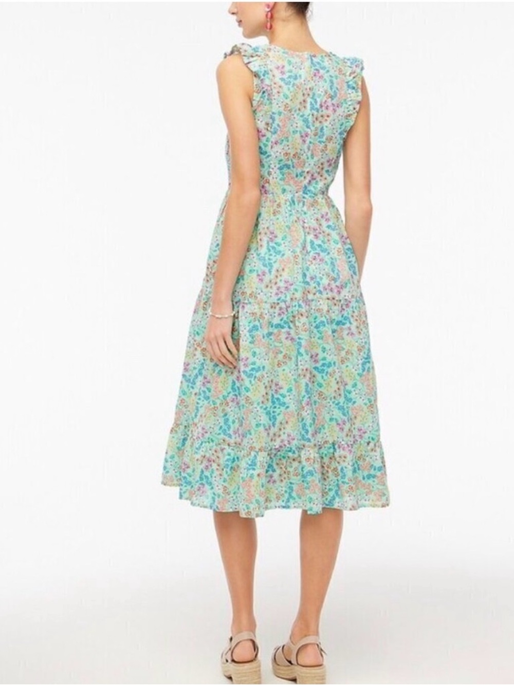 J. Crew Mint Floral Ruffle V-Neck Tiered Midi Dress - Picture 5 of 5